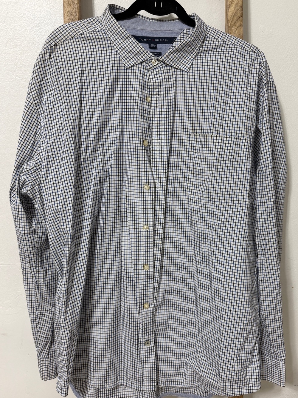Tommy Hilfiger Navy and White Micro-Check Long Sleeve Button-Down Shirt